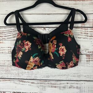 Womens Torrid Curve Black Floral 360 Back Smoothing Push Up T Shirt Bra 44B Plus